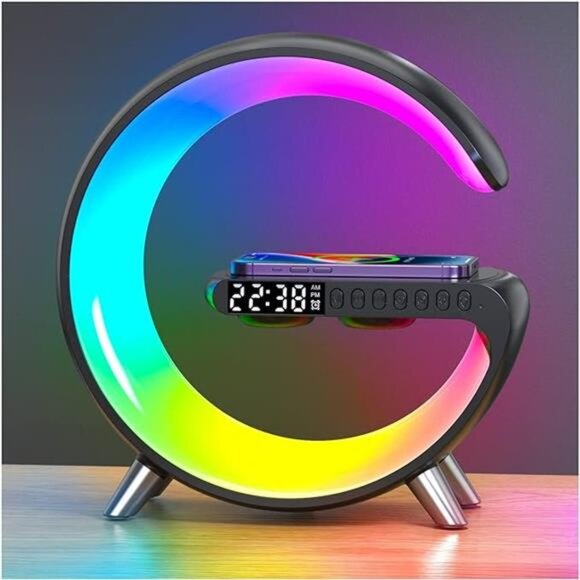 Smart LED Table Lamp, 4-in-1 Wireless Charger, Night Light, Alarm Clock, and - Picture 7 of 7